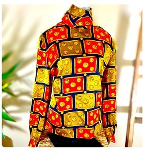 Pretty Little Penny Vintage Coin Print Silk Blouse